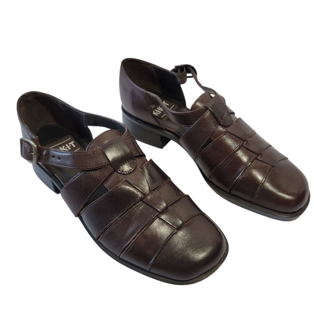 Kikit Milly Brown Leather Fisherman Strappy Shoes Sz 6.5M Brazil Academia Y2K